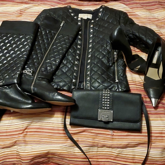COPY - MICHEAL KORS AUTHENTIC LEATHER Jkt Sz 2,Heels 7.5 Boots 8M Purse All 4 p… - Picture 1 of 16